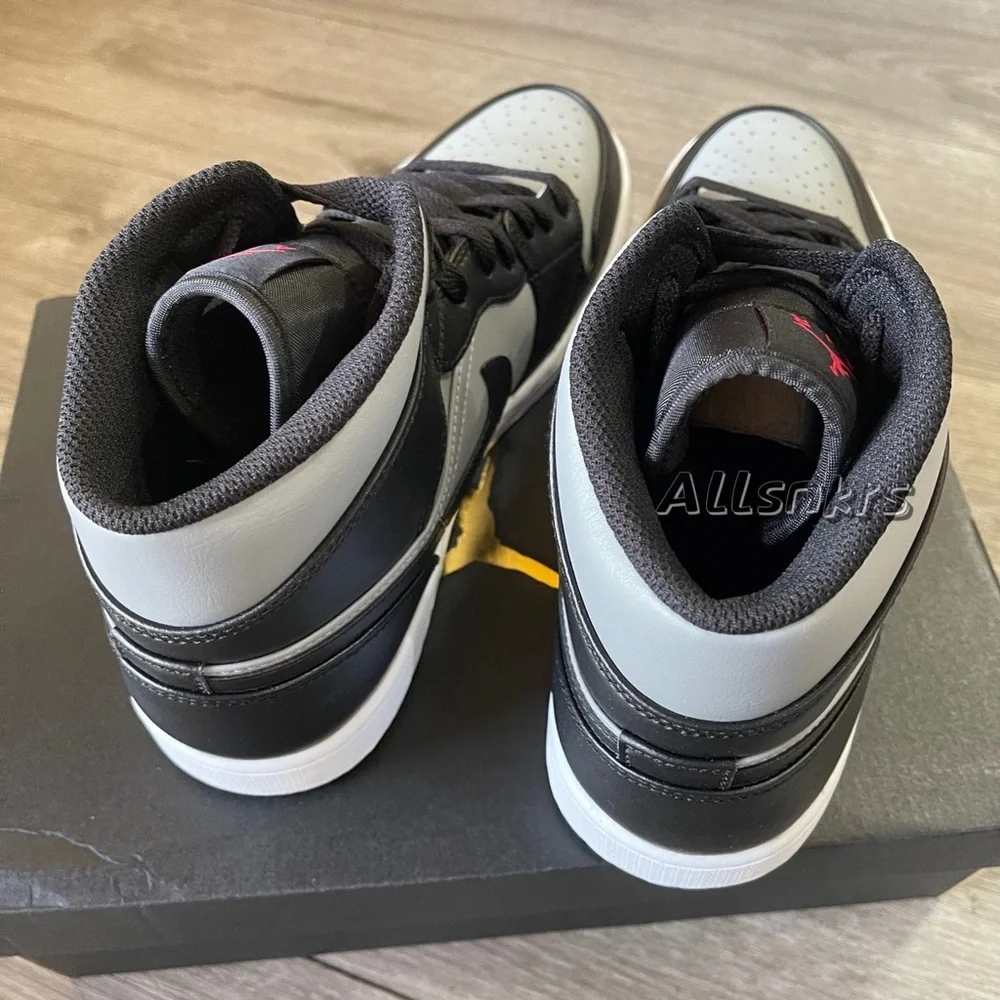 Air Jordan 1 Mid Black Gym Red Grey Men’s - Picture 5 of 7